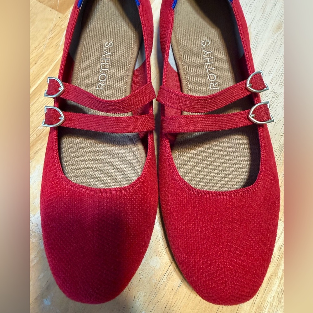 Rothy's The Double Buckle Mary Jane Flats Shoes Red Size 8.5 - Picture 12 of 12